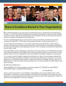 There is Excellence Buried in Your Organization